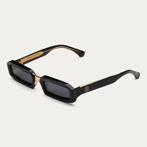 James Oro Ryder Collection II Black Gold Rectangular Sunglasses Men's Unisex Str